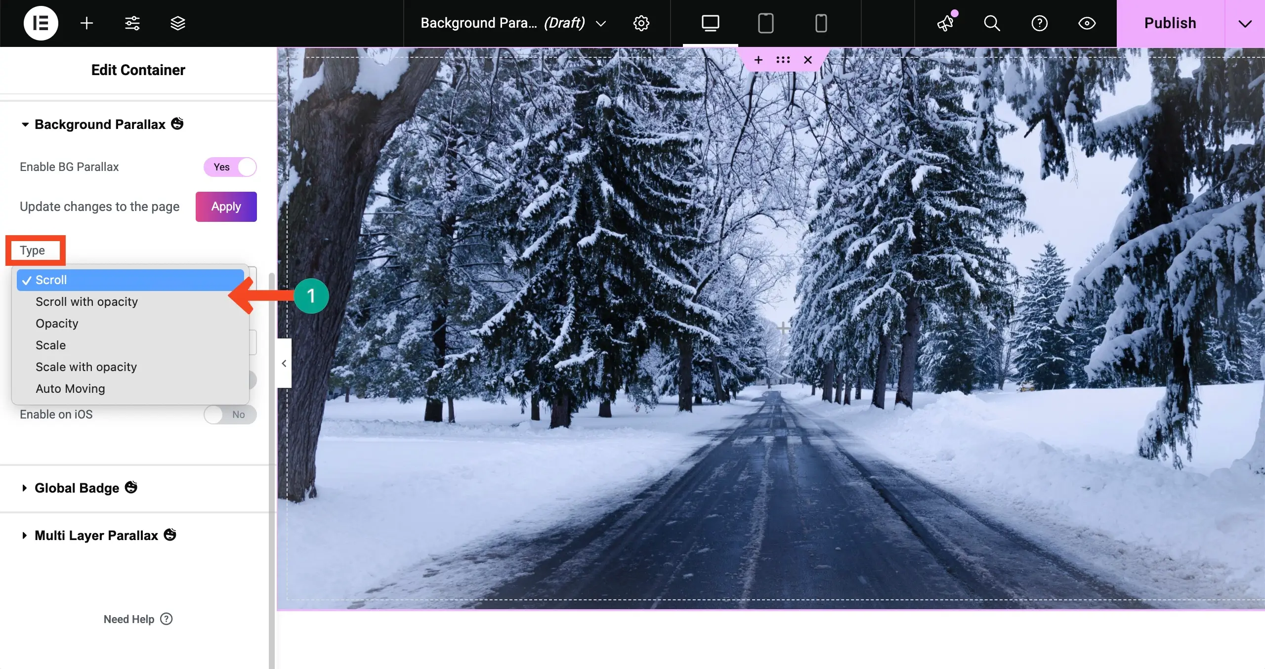 Choose a Background Parallax Type