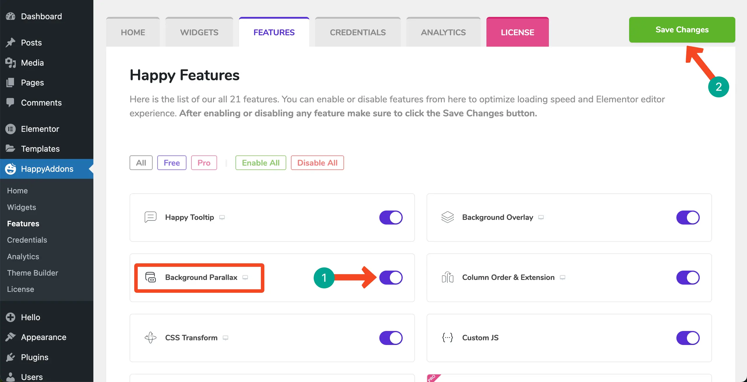 Enable the Background Parallax feature