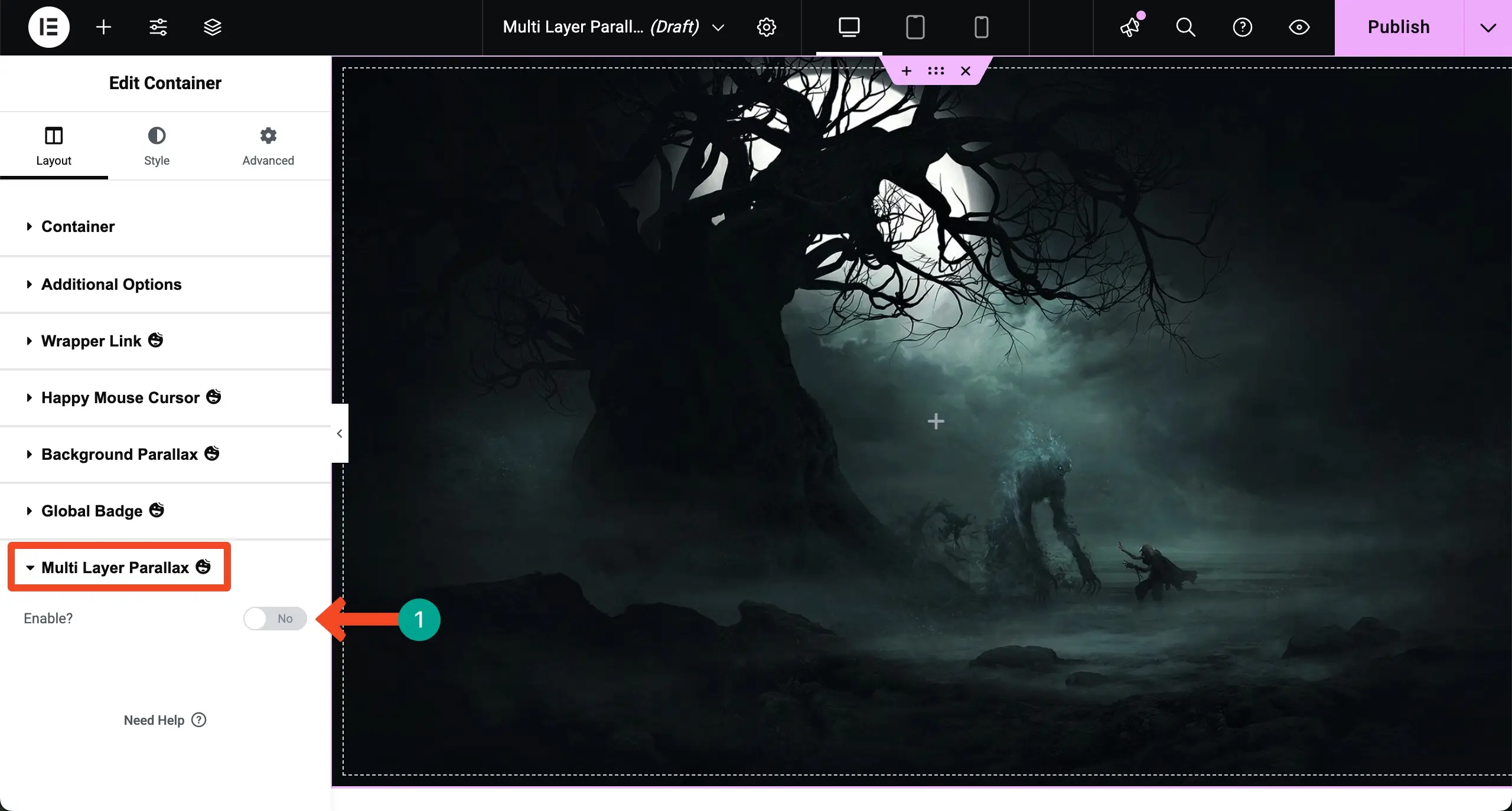 Enable the Multi Layer Parallax Feature