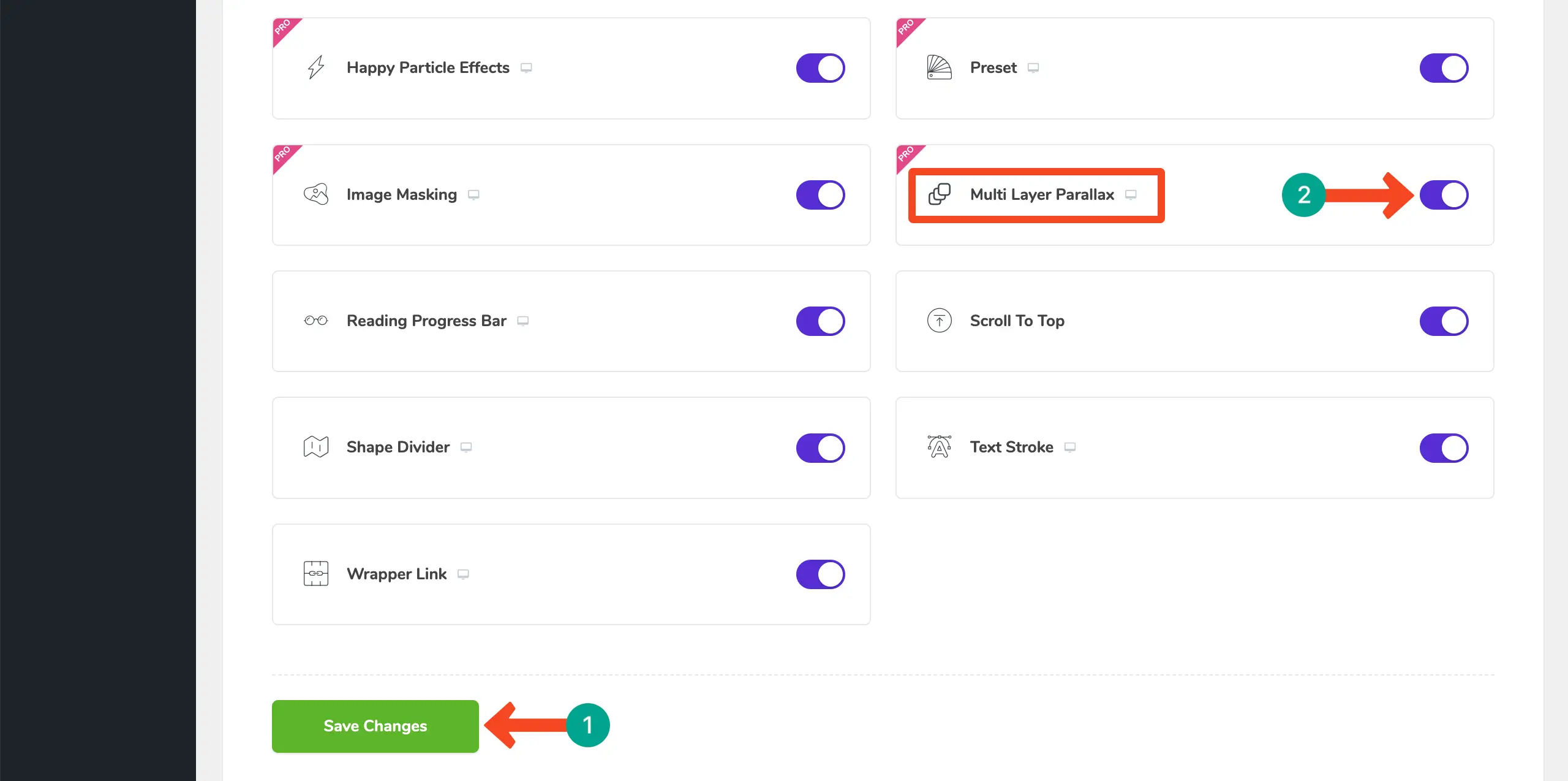 Enable the multi layer parallax feature