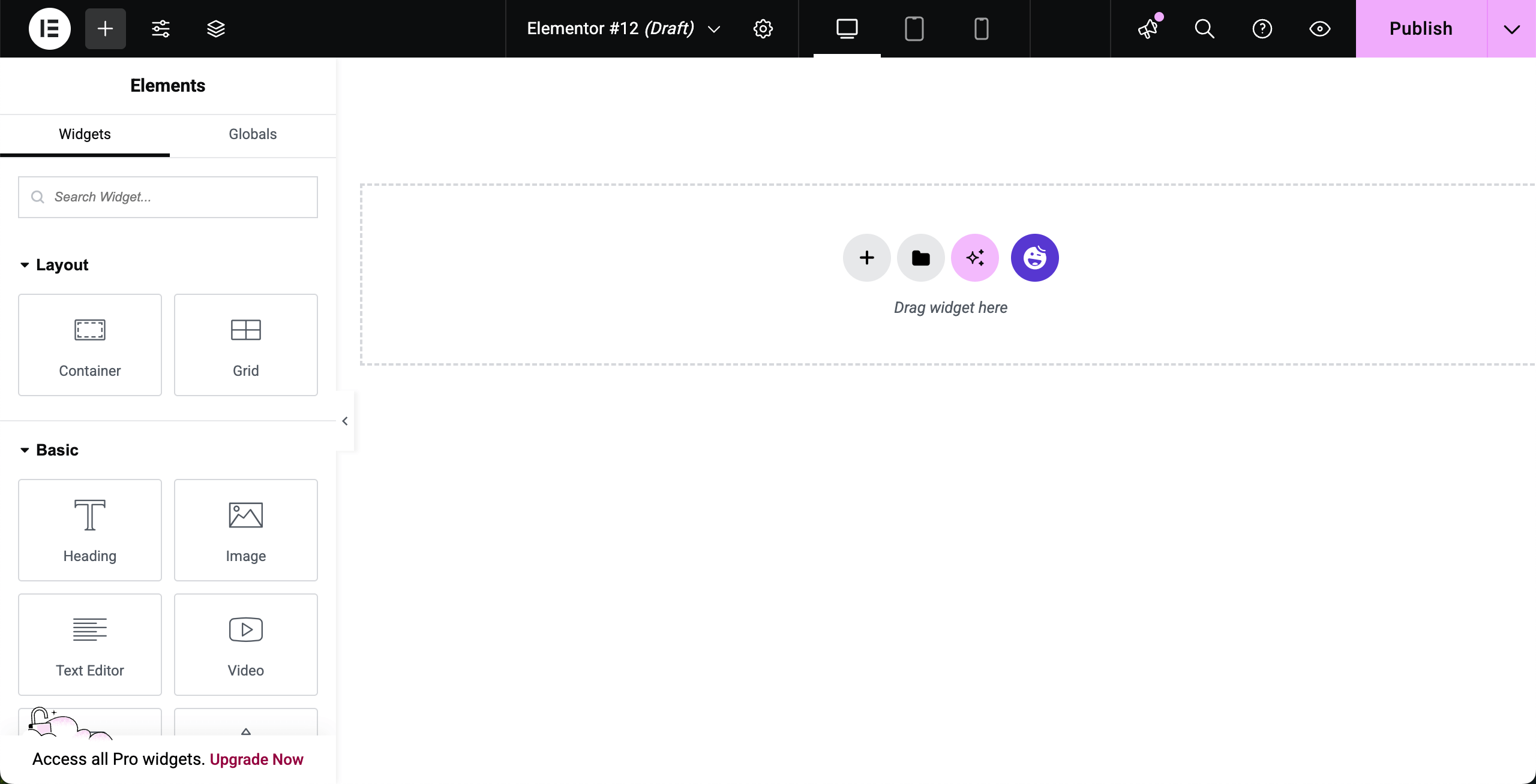 Open a page with Elementor