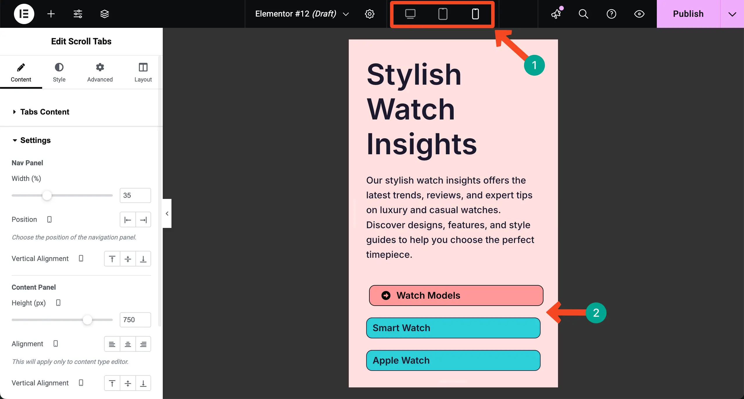 Optimize the Scroll Tabs Widget for Mobile Phone