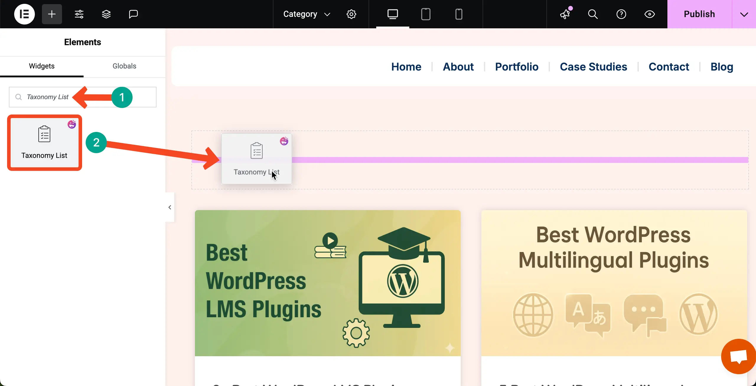 Place the Taxonomy List widget