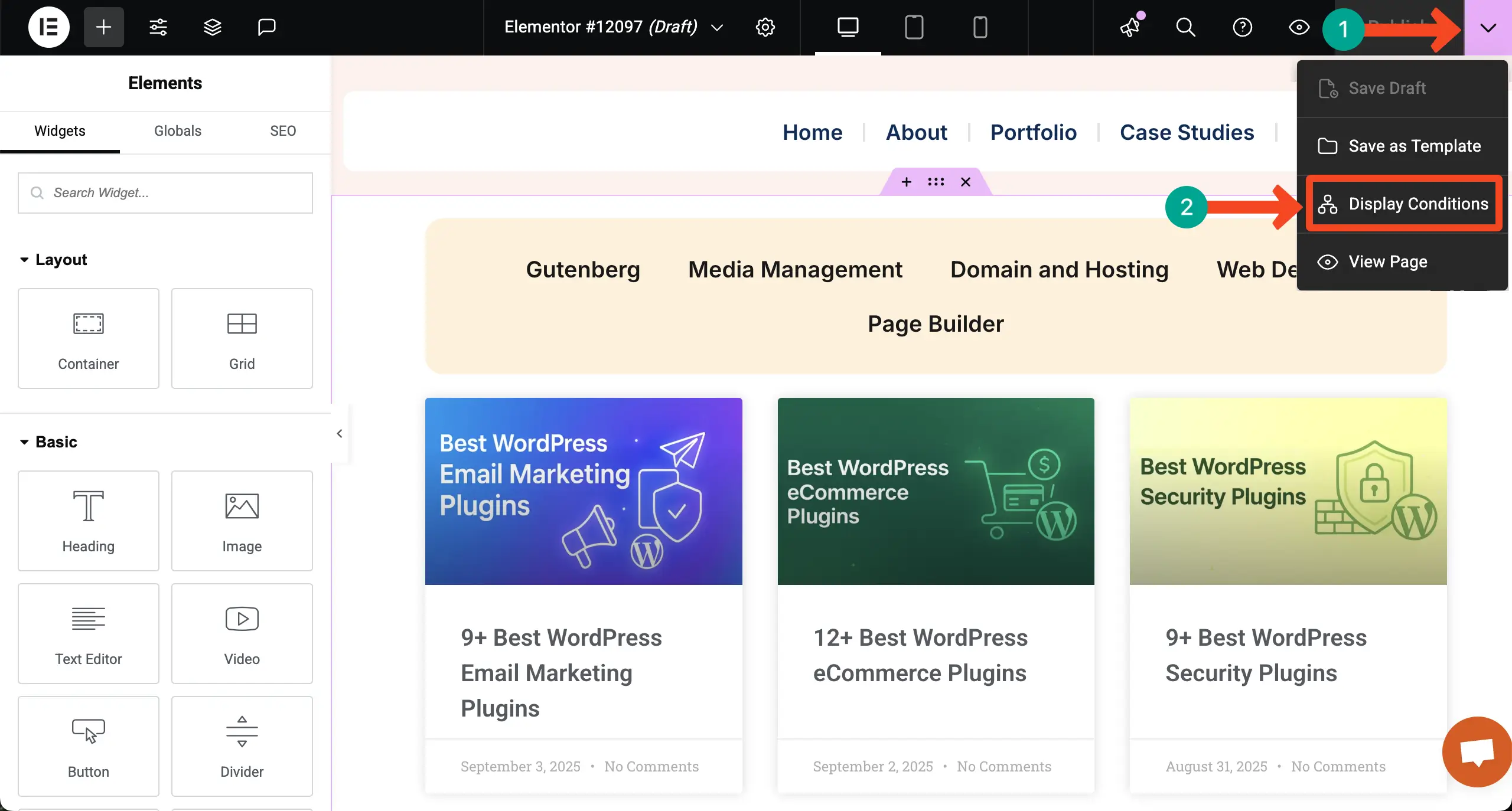 Set Conditions for the displaying blog posts by categories