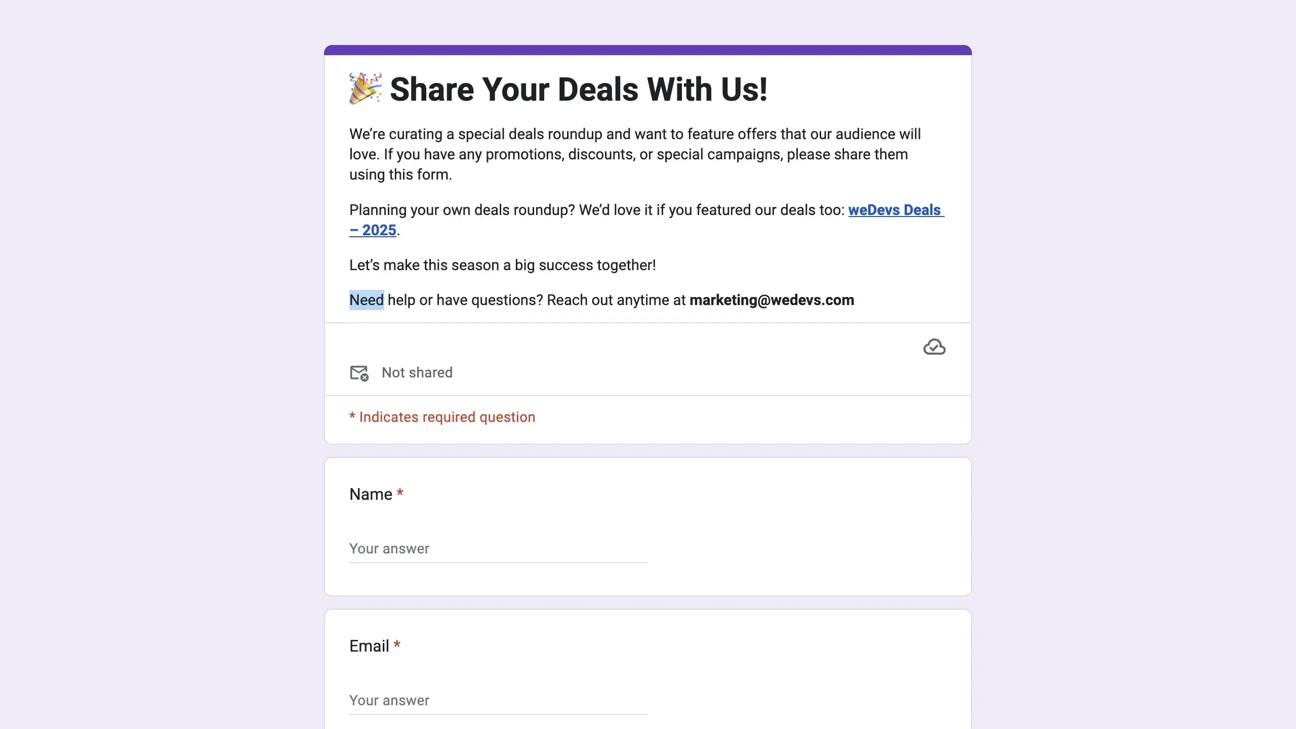 Share Your Deals with Us Form