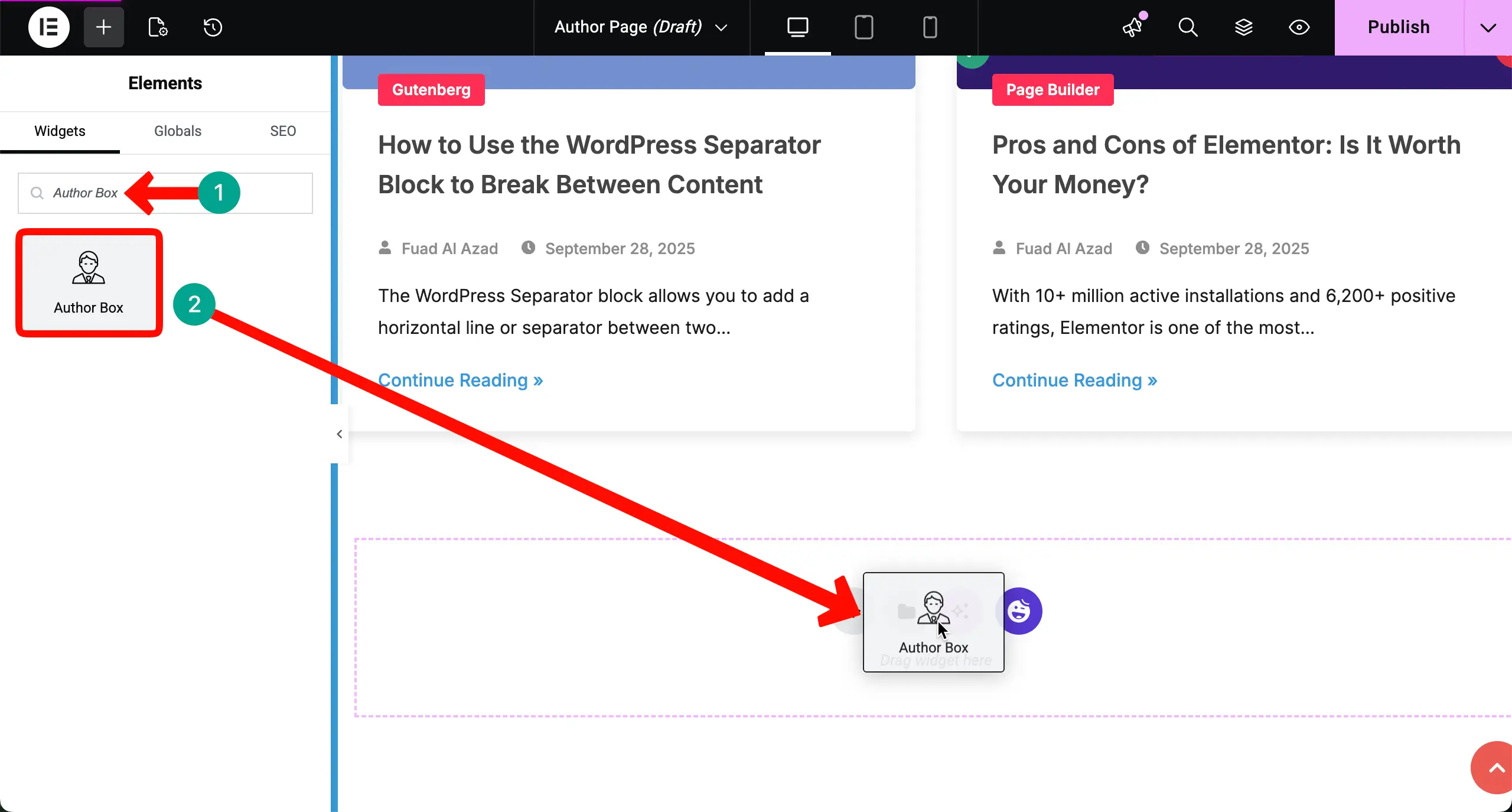 Add the Author Box Widget