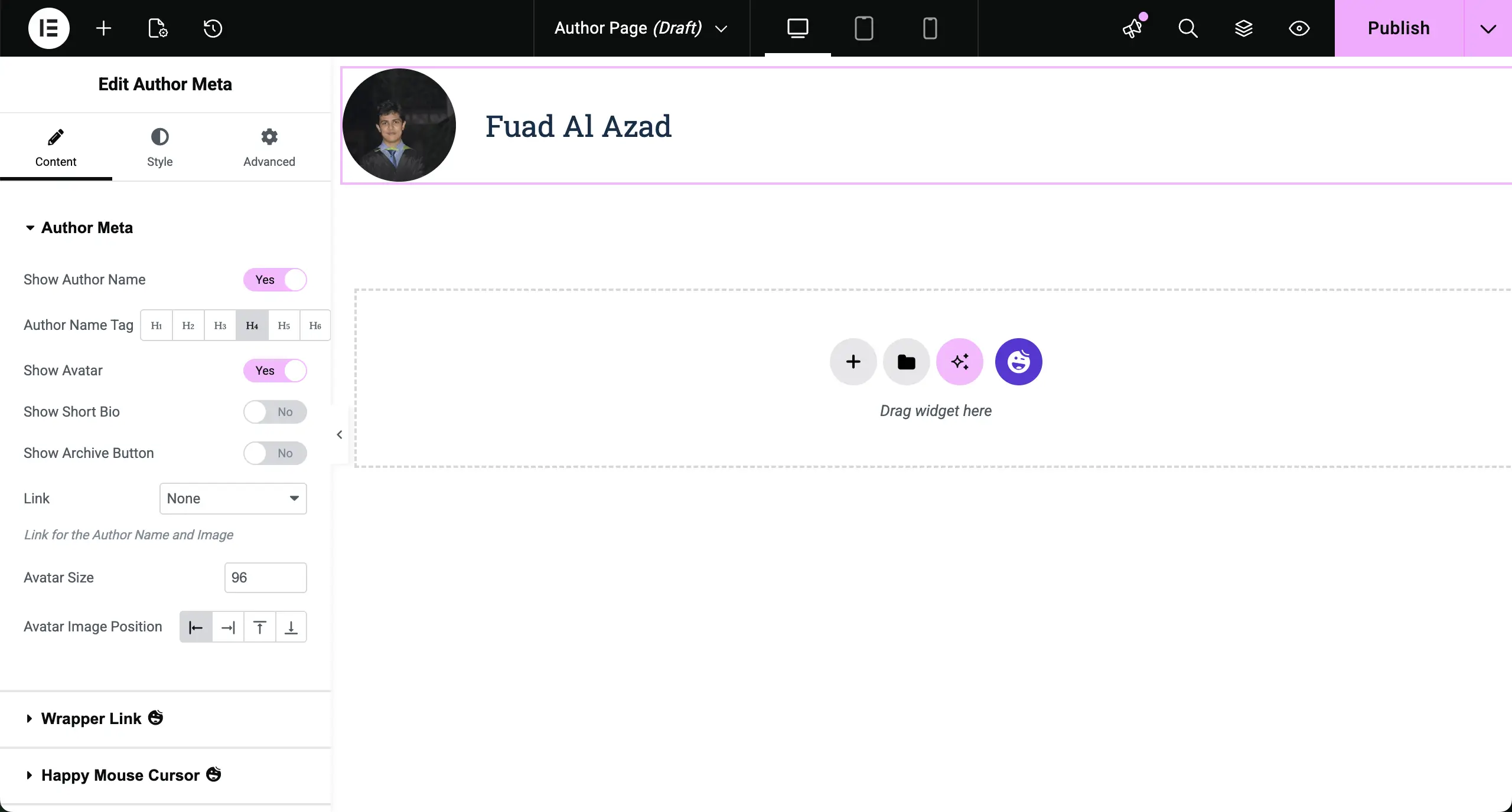 Author meta is added to the author archive page