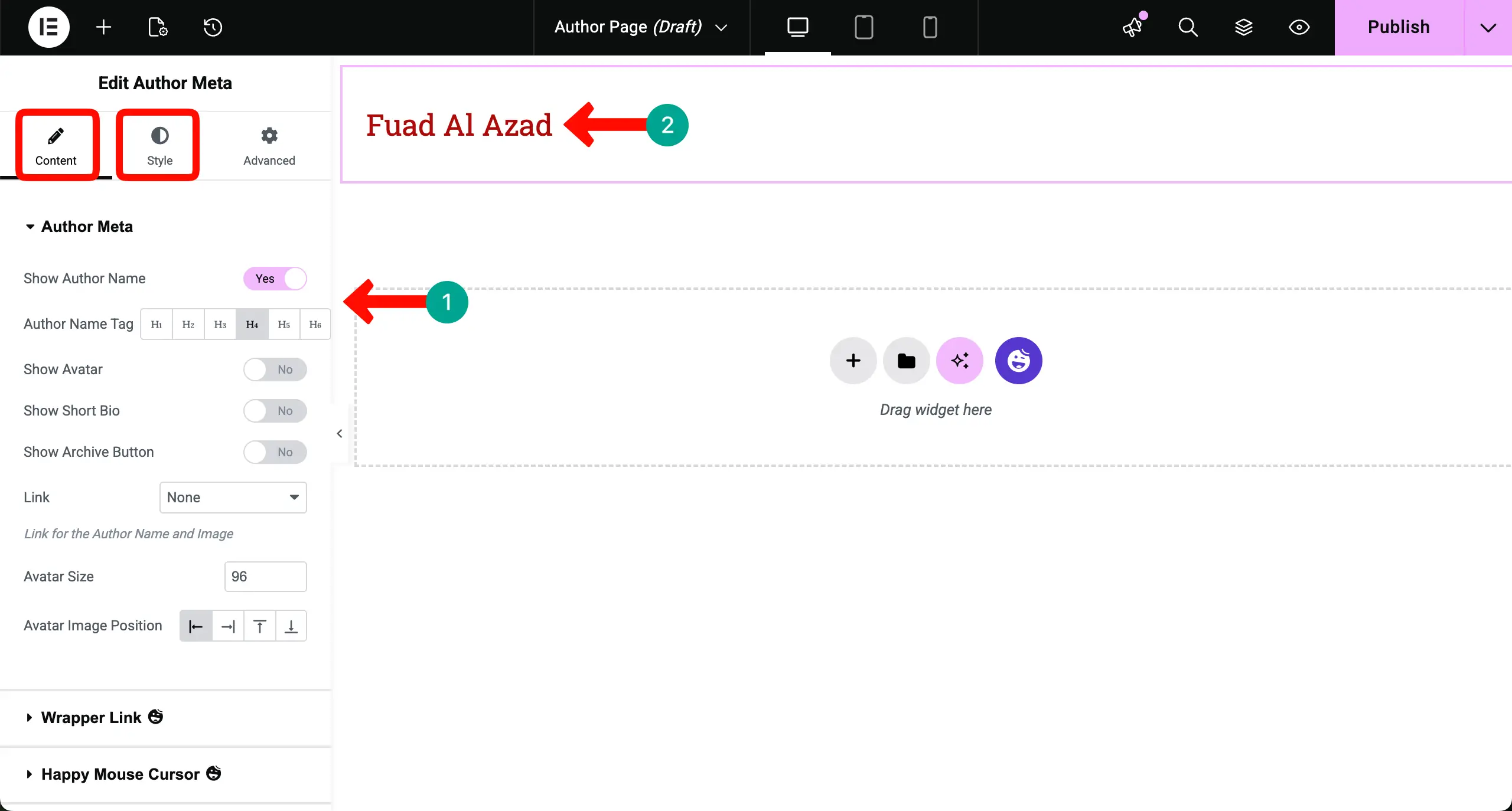 Customize the author meta widget