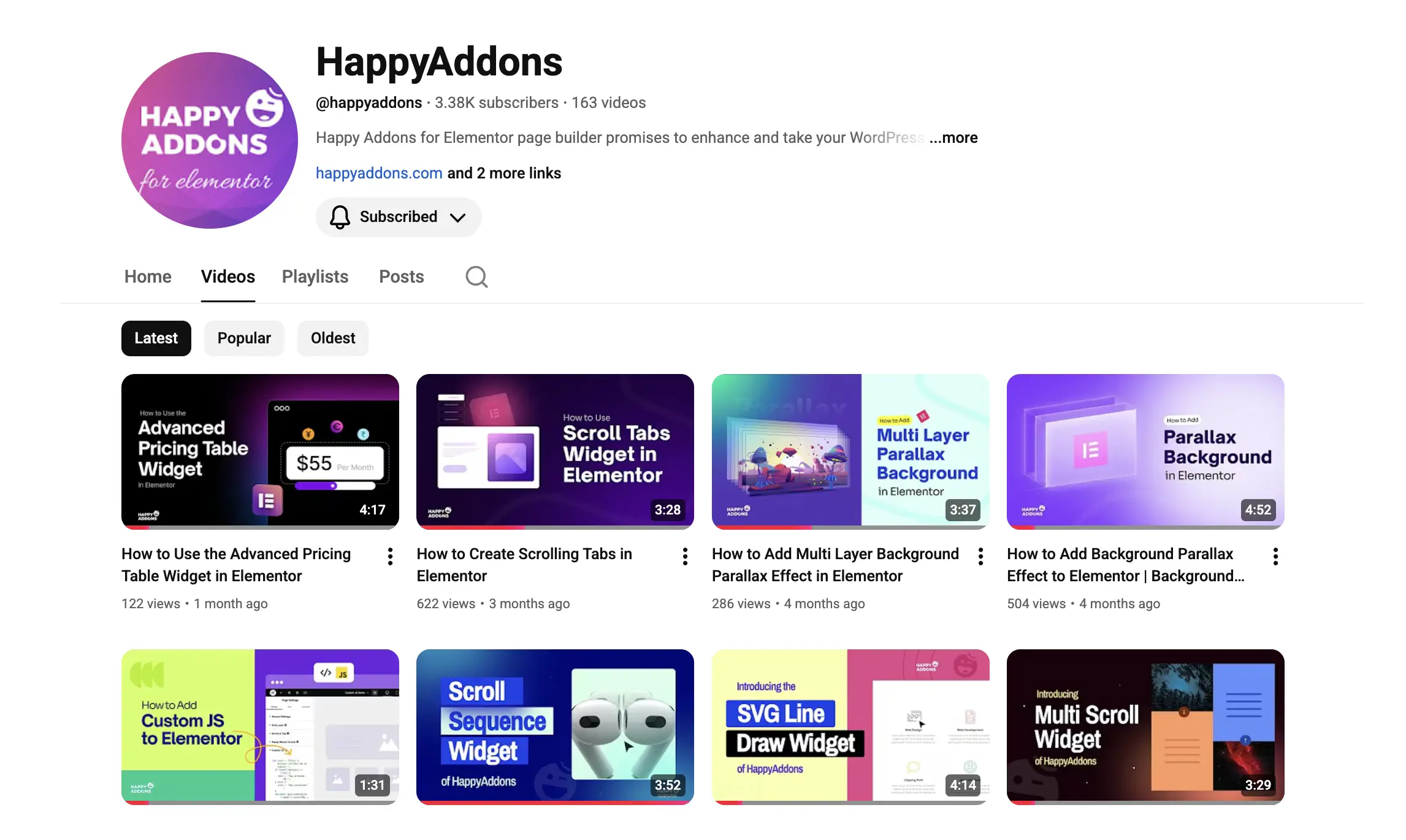 HappyAddons YouTube Channel