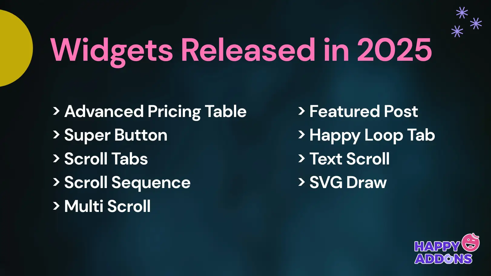 HappyAddons widgets released in 2025
