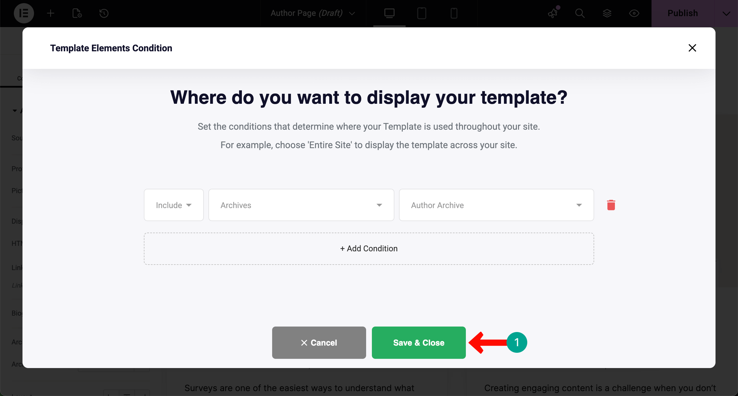Save the condition for the Author Archive page