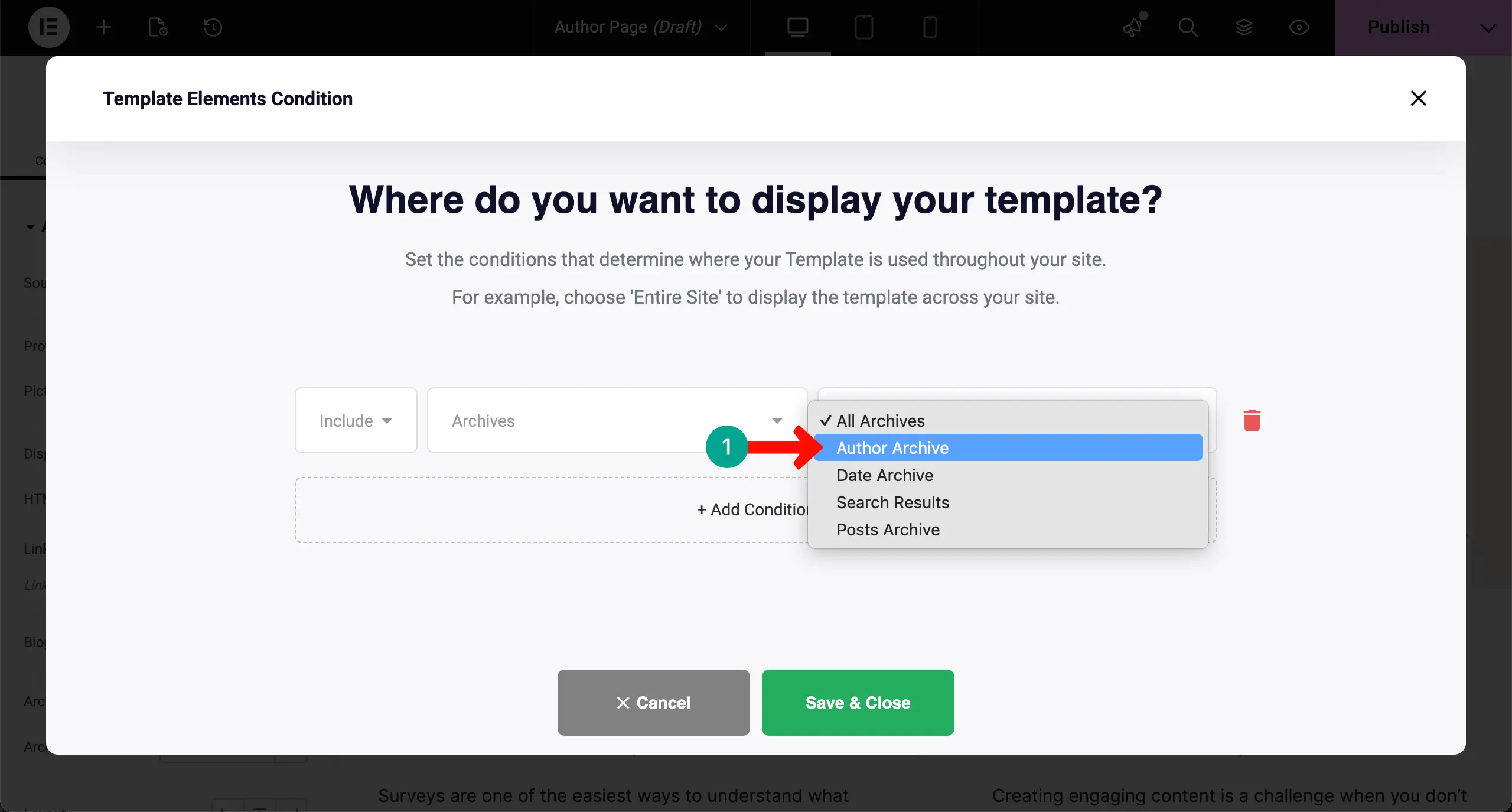 Set Author Archives as the condition for the Author Archive page