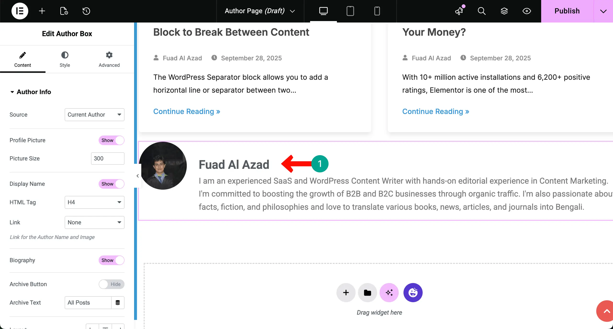 The Author Box is displayed