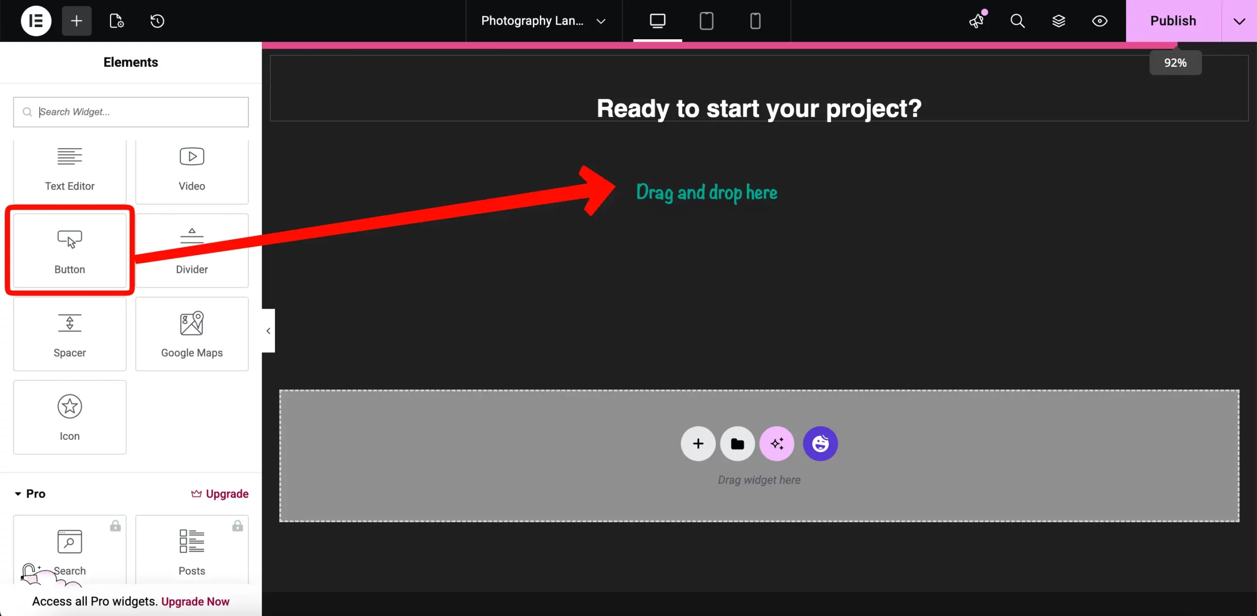 CTA pages of Photography website