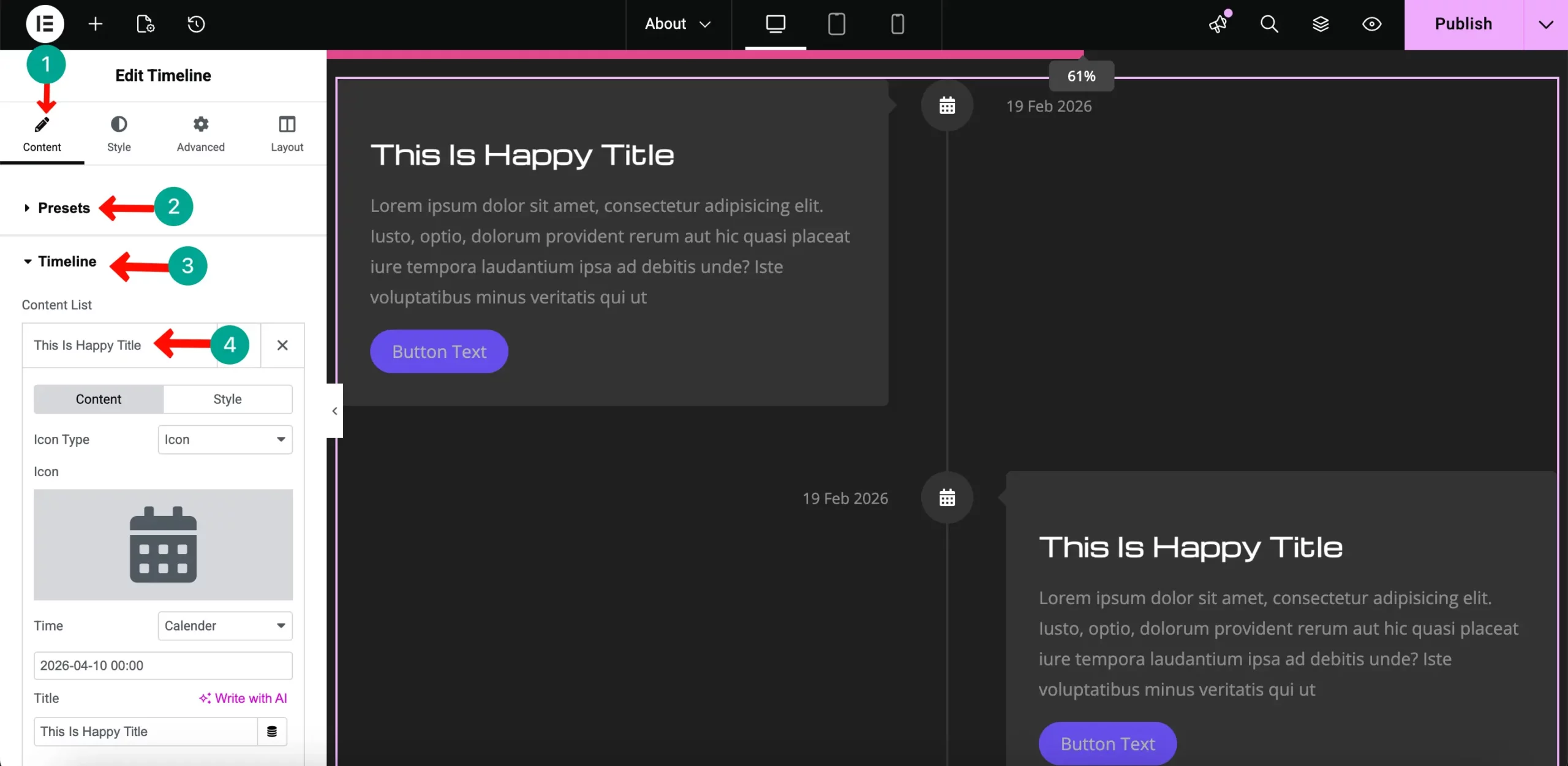 Editing the timeline 