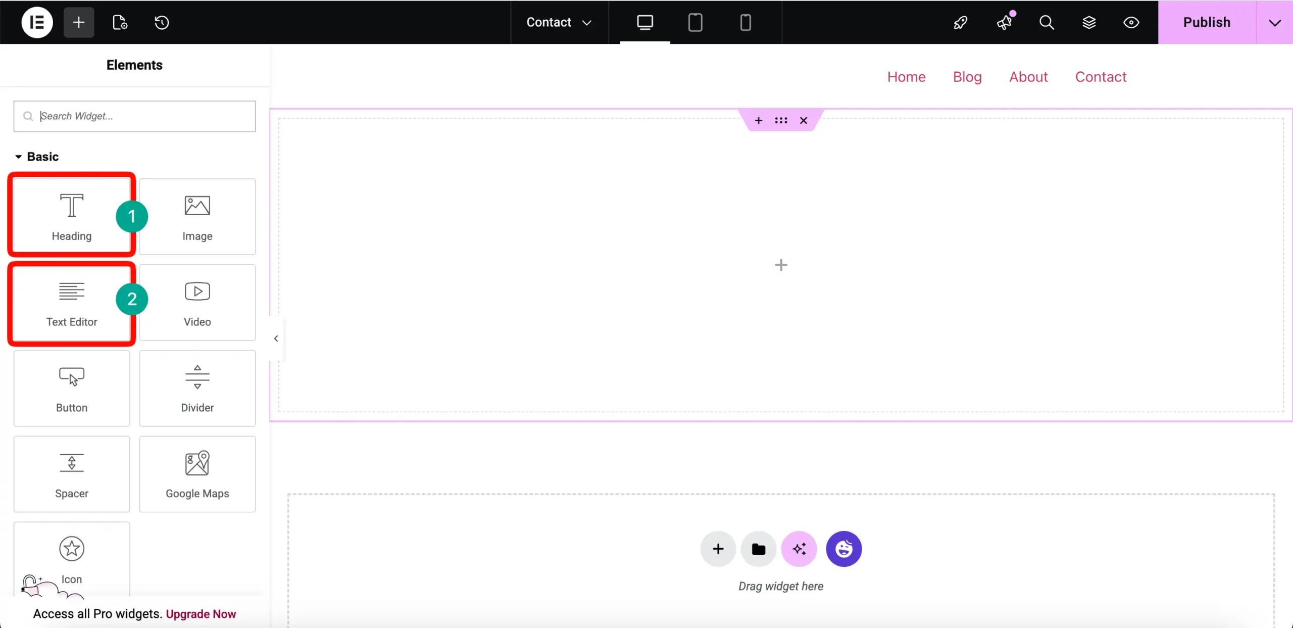 How to Create a Contact Page with Elementor (Step-by-Step Guide) 9 adding heading and text editor widget to contact page