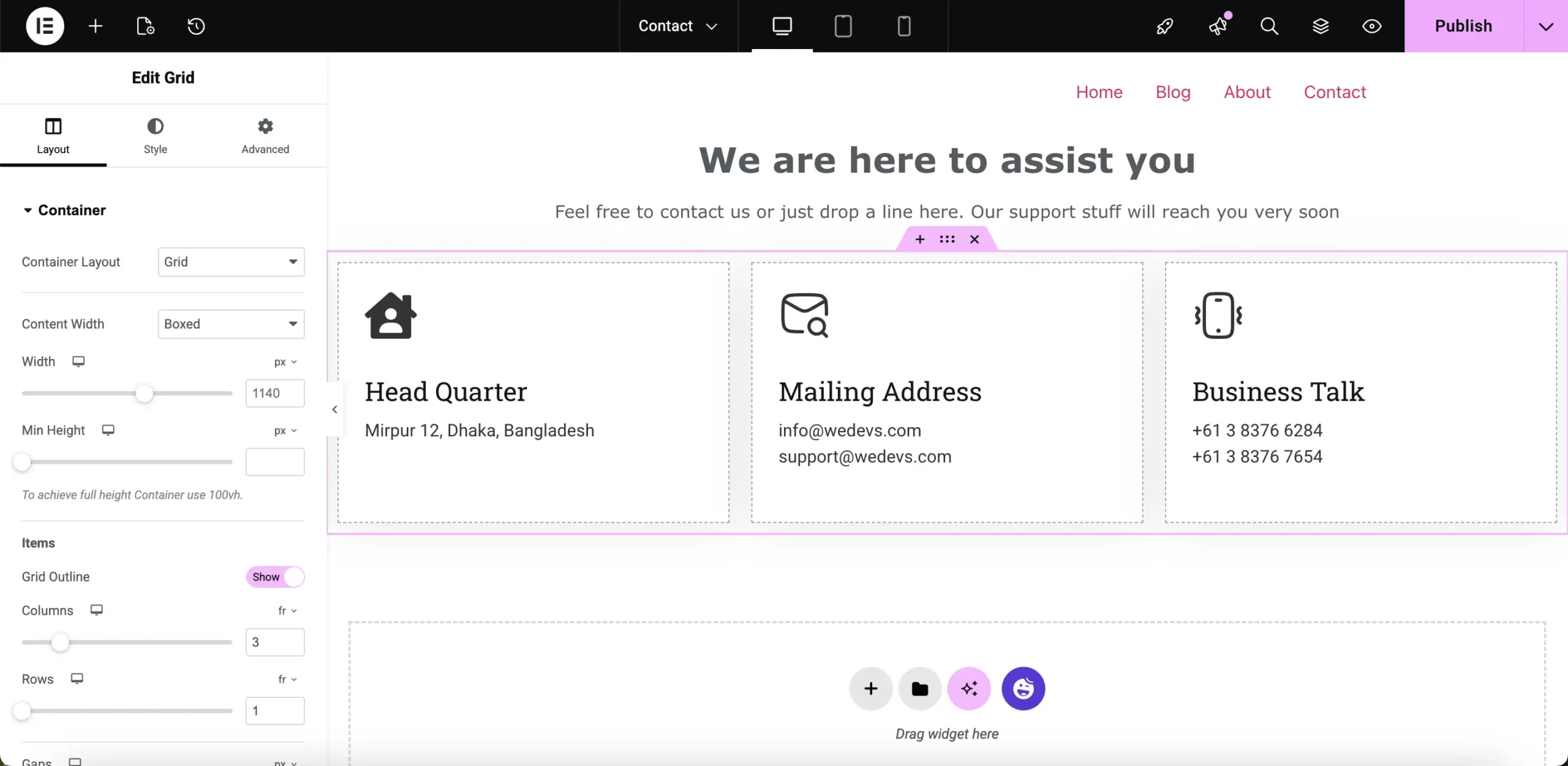 How to Create a Contact Page with Elementor (Step-by-Step Guide) 13 adding details to to the info box