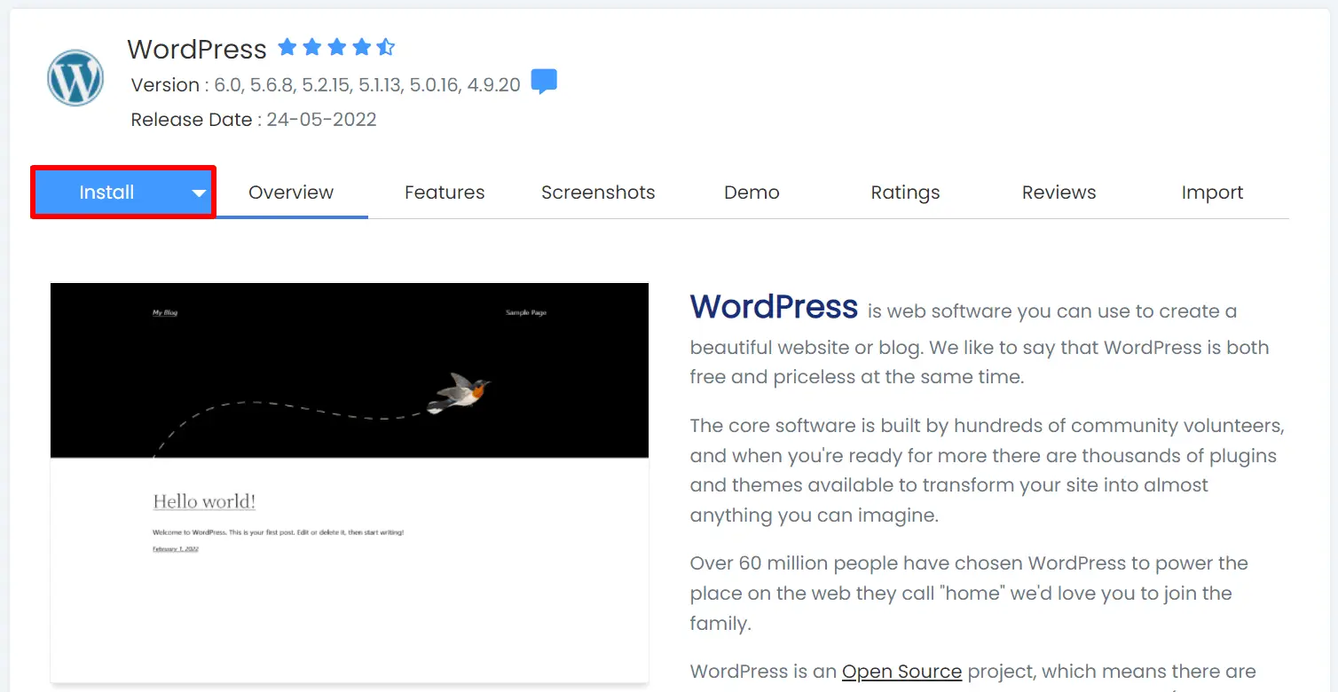 WordPress installation