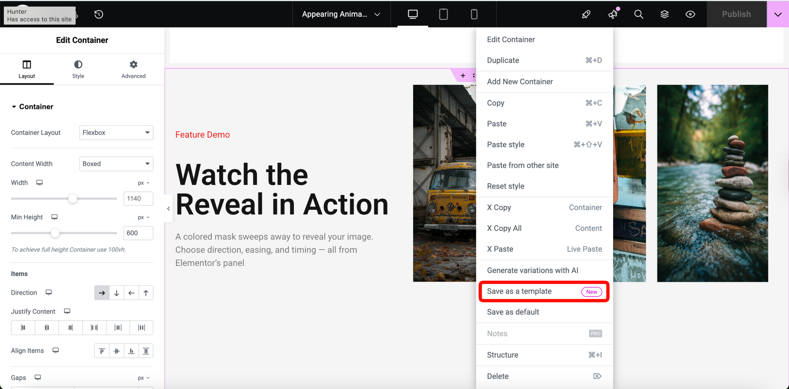 Section saving as template 