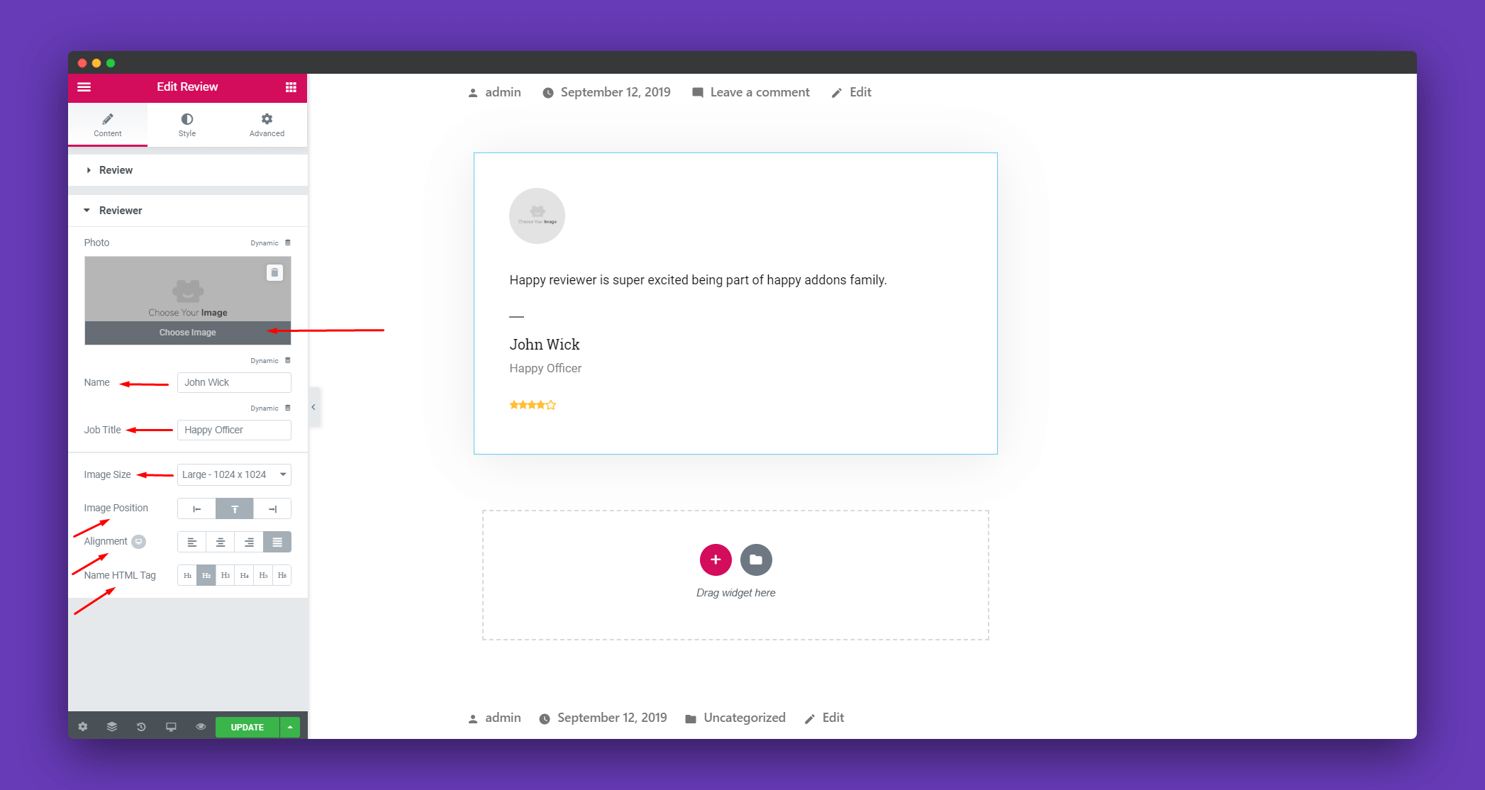 Use the Testimonial widget to increase customer trust