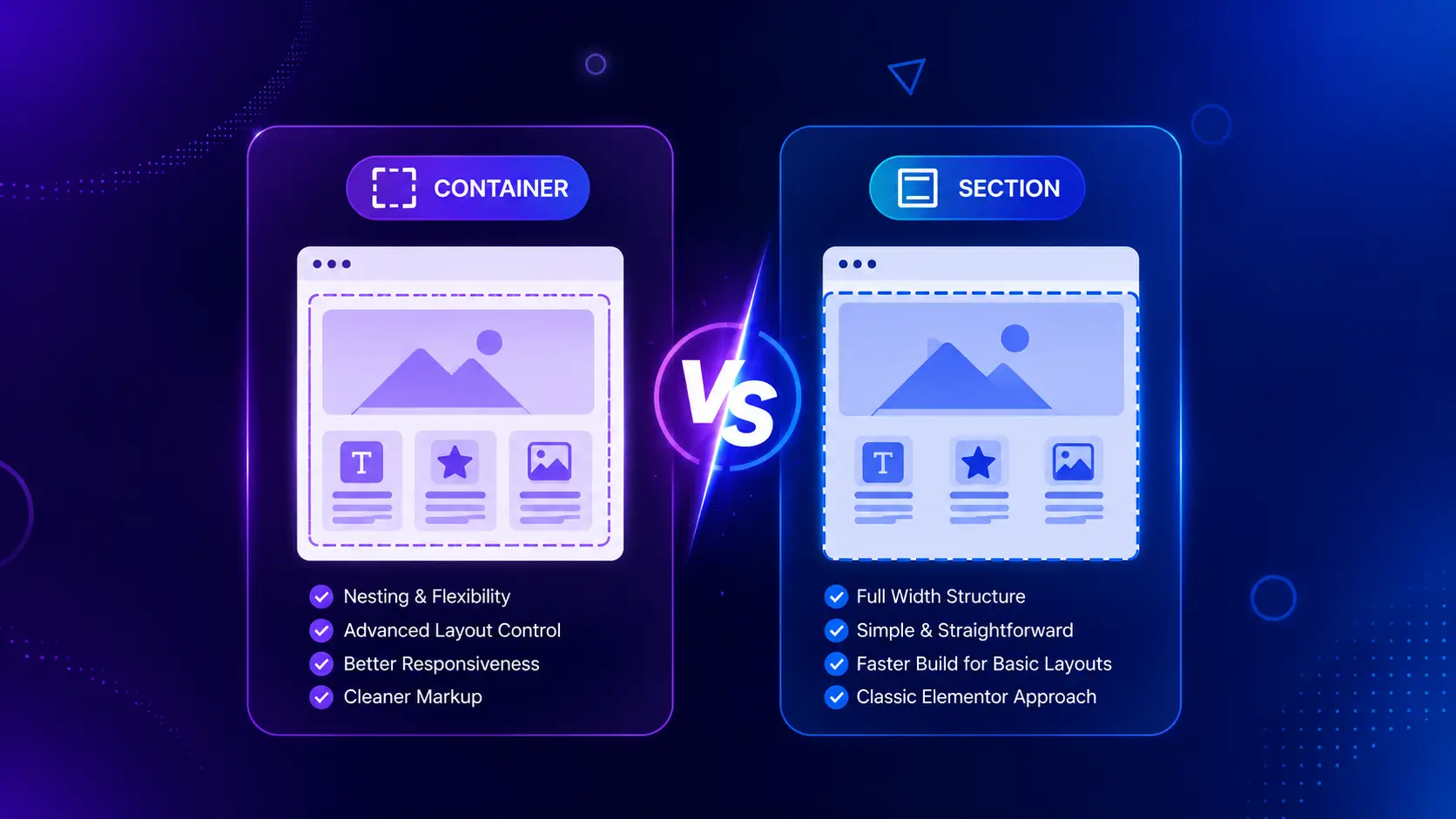 Detailed comparison between Elementor Container and Section