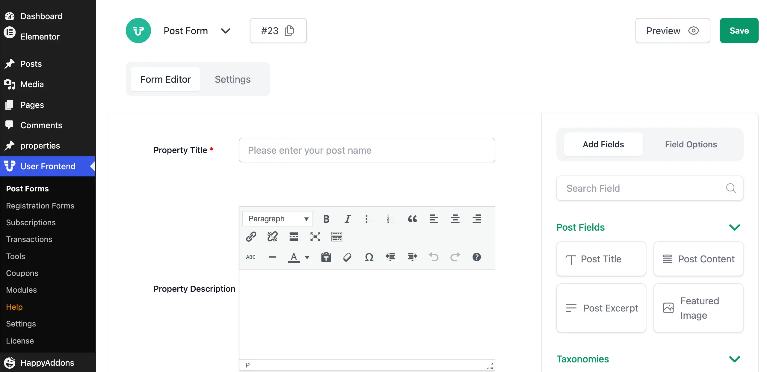 Create a form for property listing