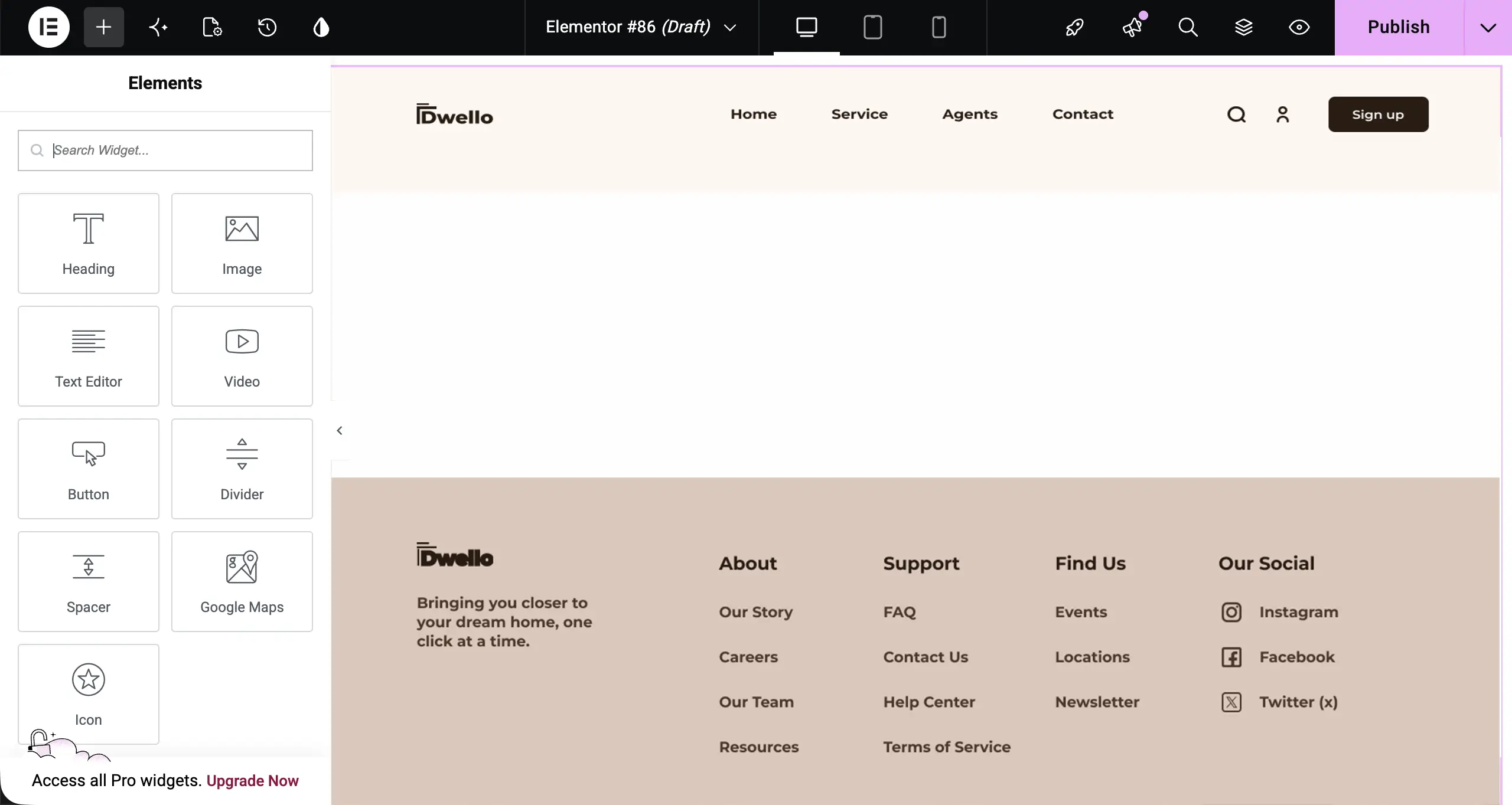 Header and footer for the real estate website