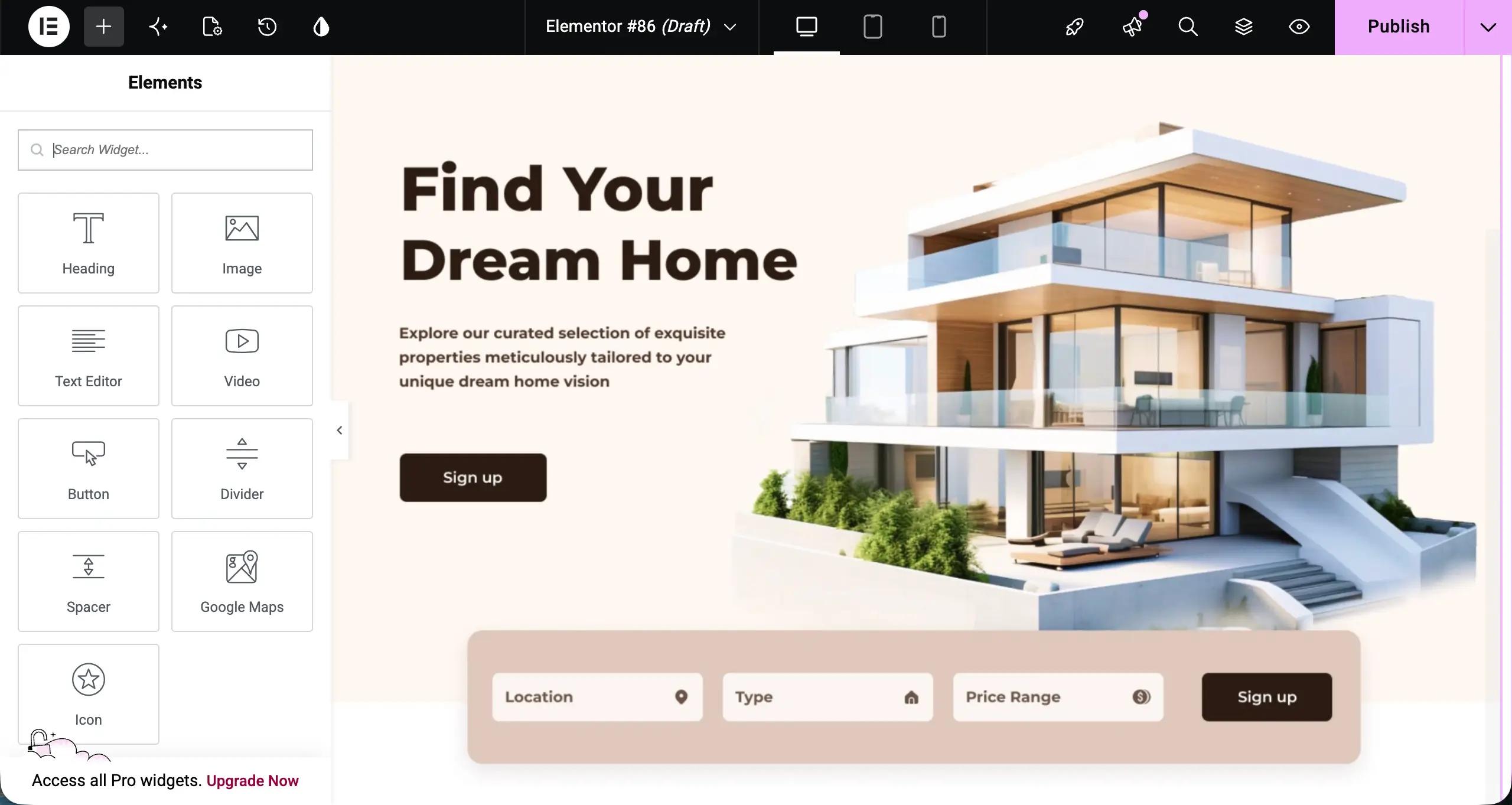 Home page for real estate company website
