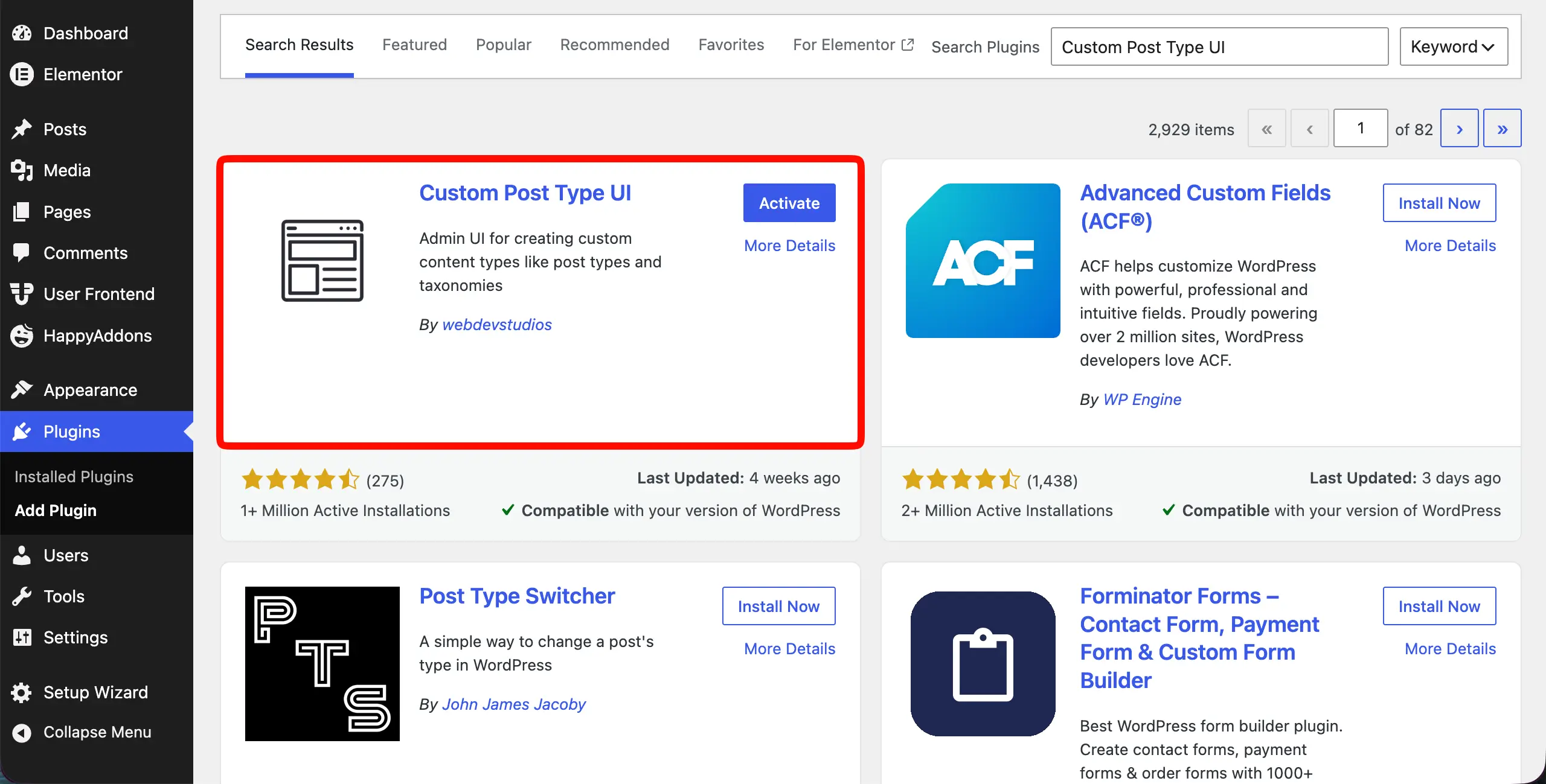 Install Custom Post Type UI for registering a Custom Post Type for real estate Properties