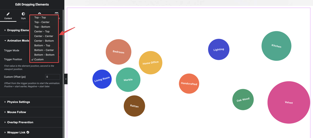 Image 5 Animation mode Trigger Position