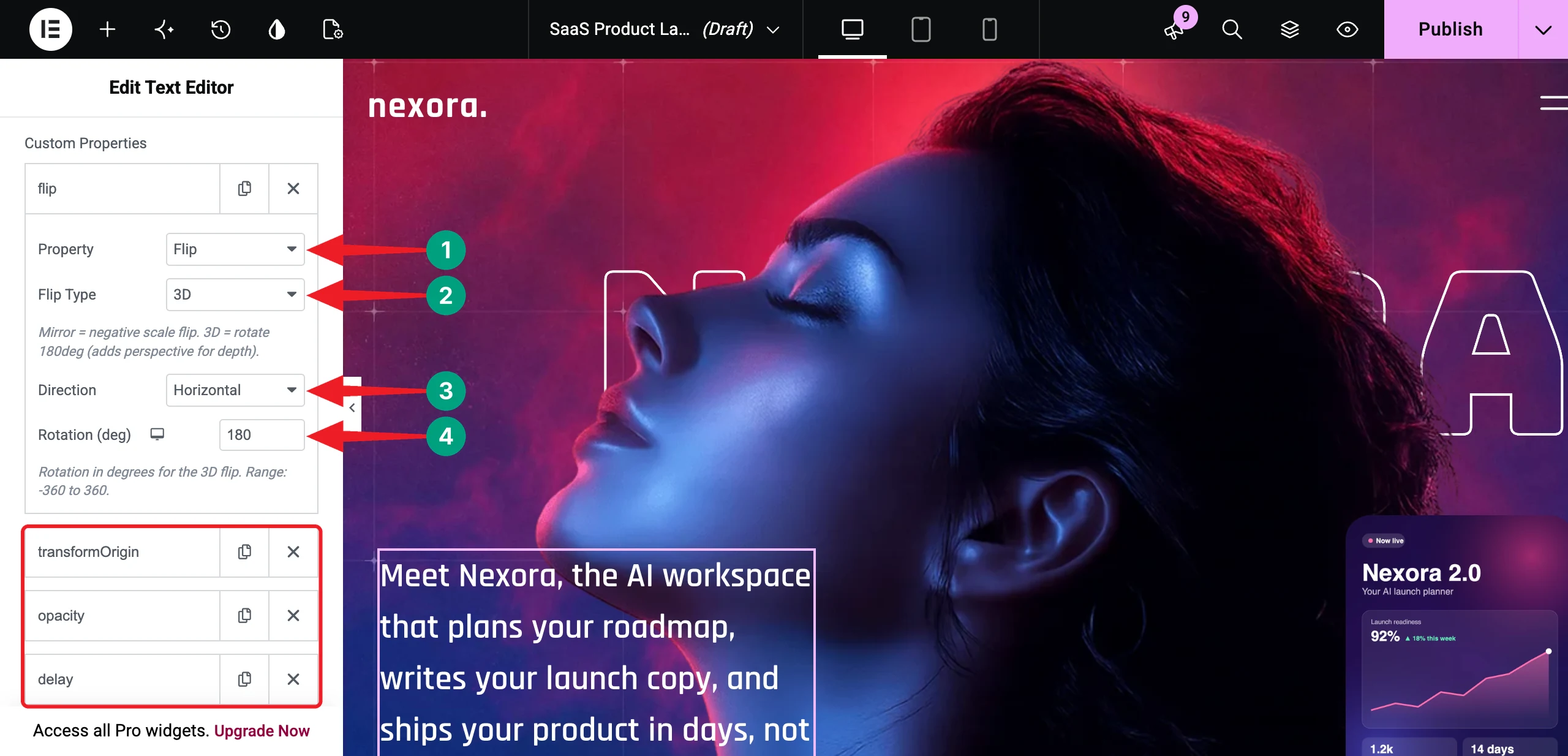 How to Build a Modern Animated Hero Section with Elementor GSAP 22 Add custom properties for the 3D flip effect