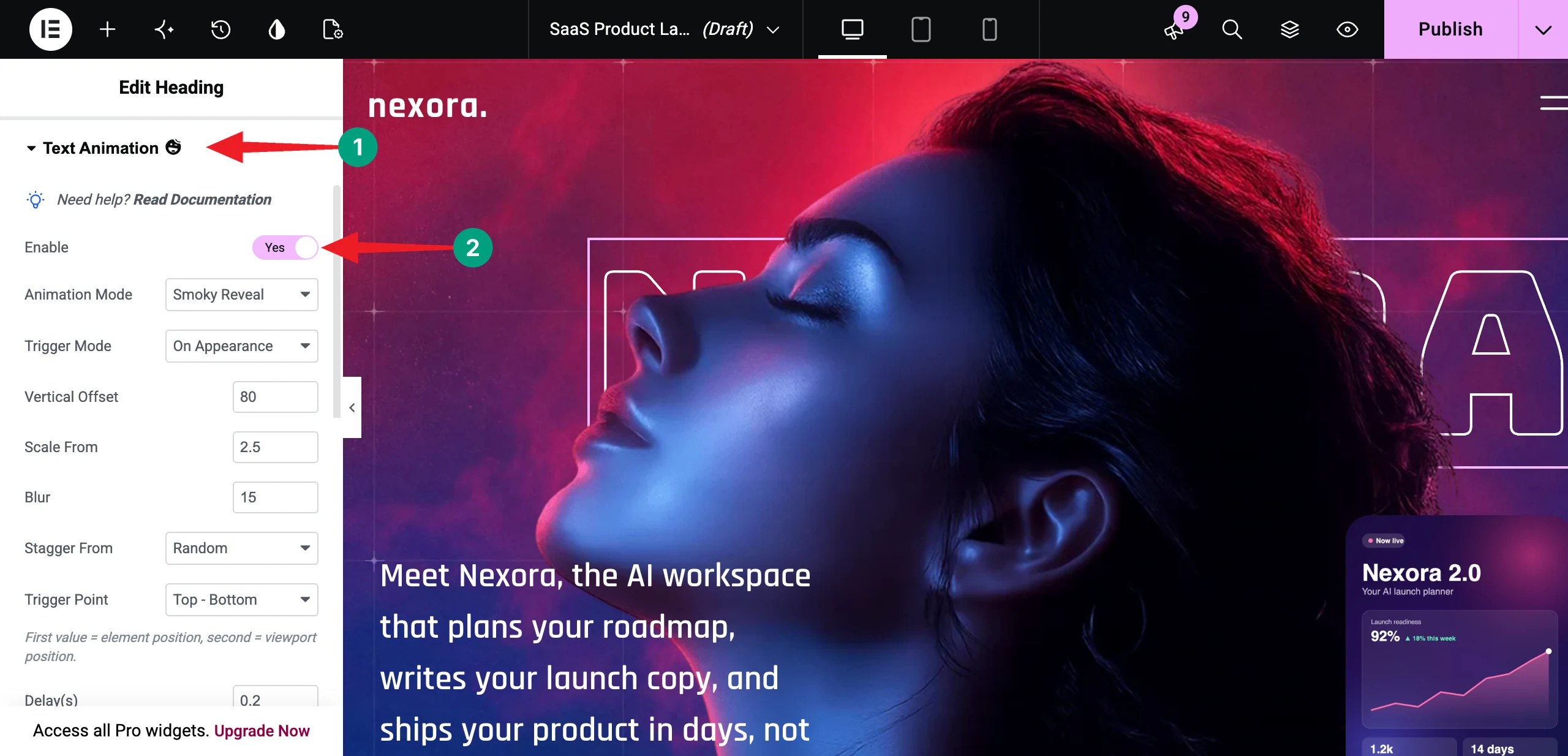 How to Build a Modern Animated Hero Section with Elementor GSAP 13 Animate the Headline with Text Animation