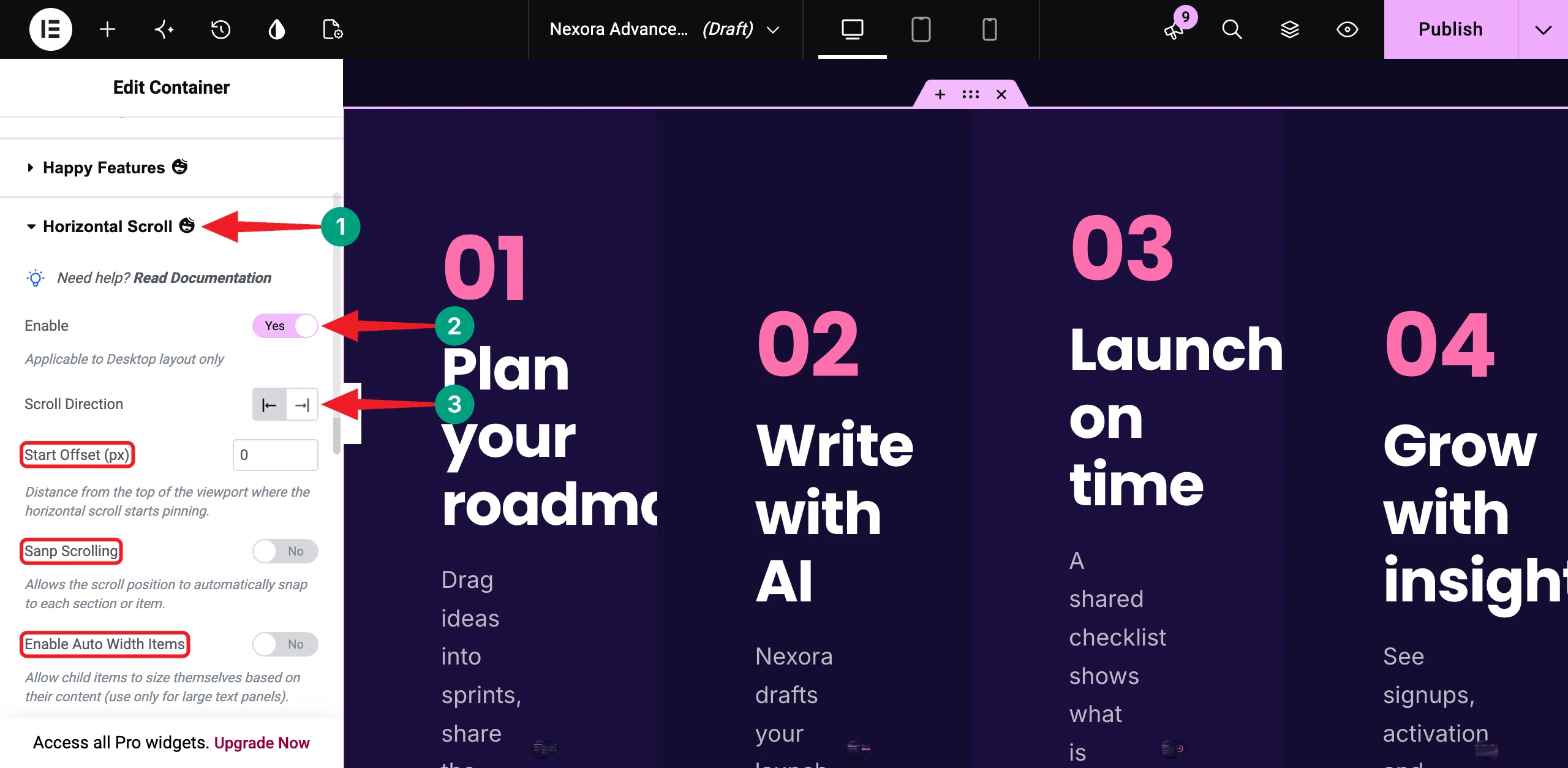 How to Build Advanced Elementor Layouts Without Custom CSS 15 Enable Horizontal Scroll on the parent container