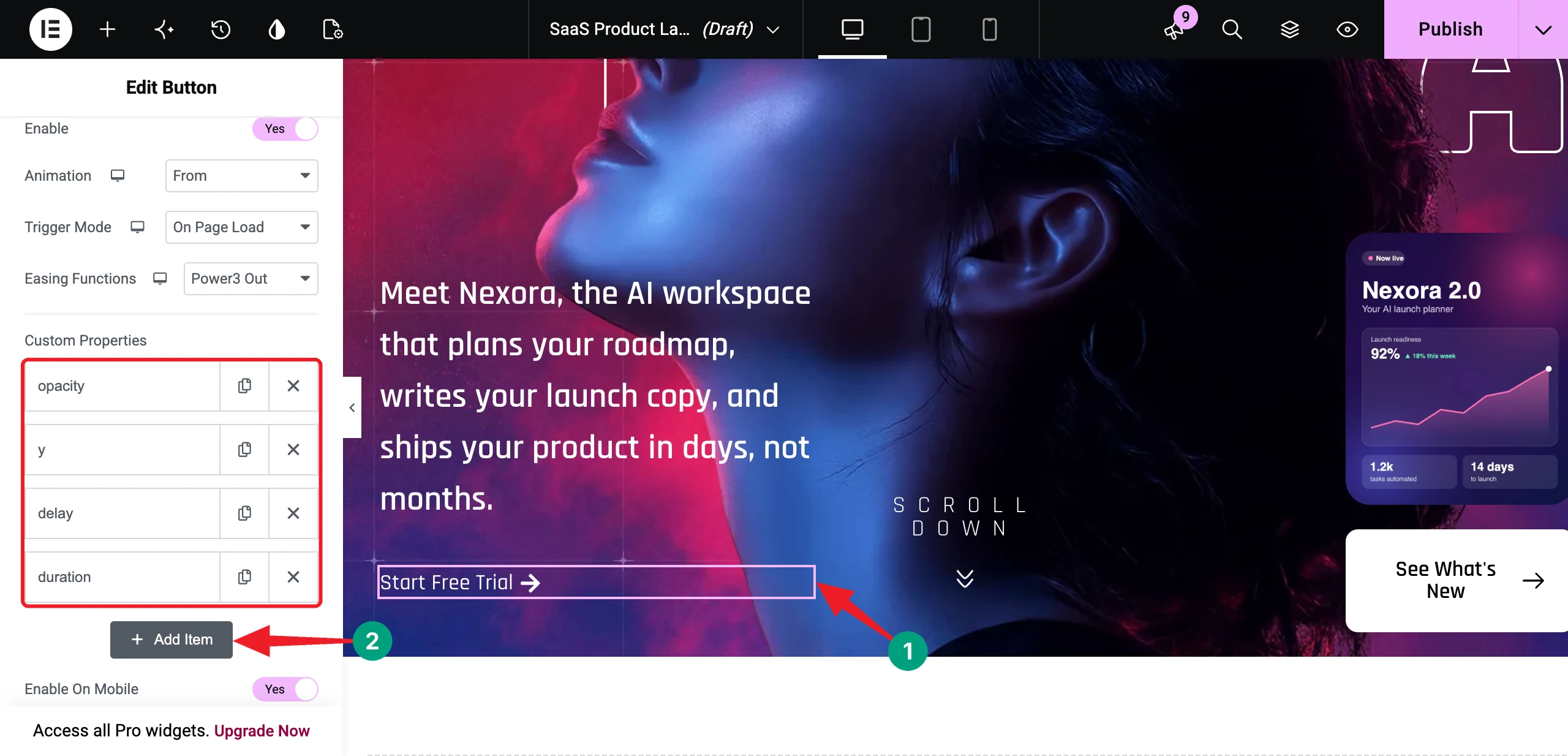 How to Build a Modern Animated Hero Section with Elementor GSAP 23 Fade Up the Call-to-Action Buttons