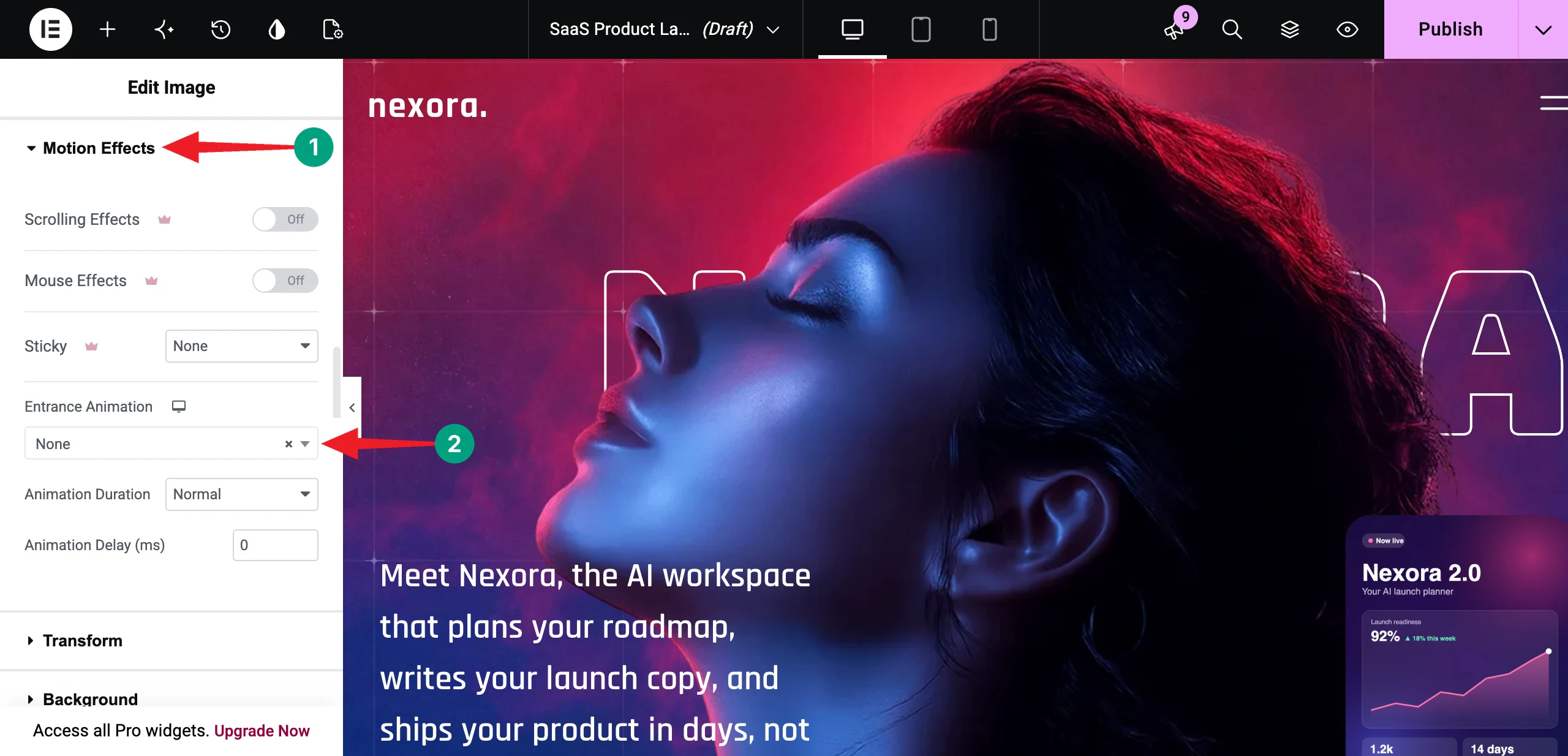 How to Build a Modern Animated Hero Section with Elementor GSAP 17 Remove the Elementor entrance animation from the hero image