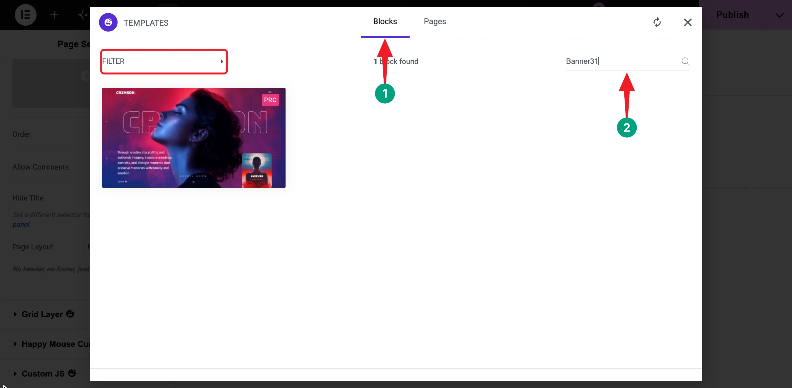How to Build a Modern Animated Hero Section with Elementor GSAP 8 Search for the Banner31 block
