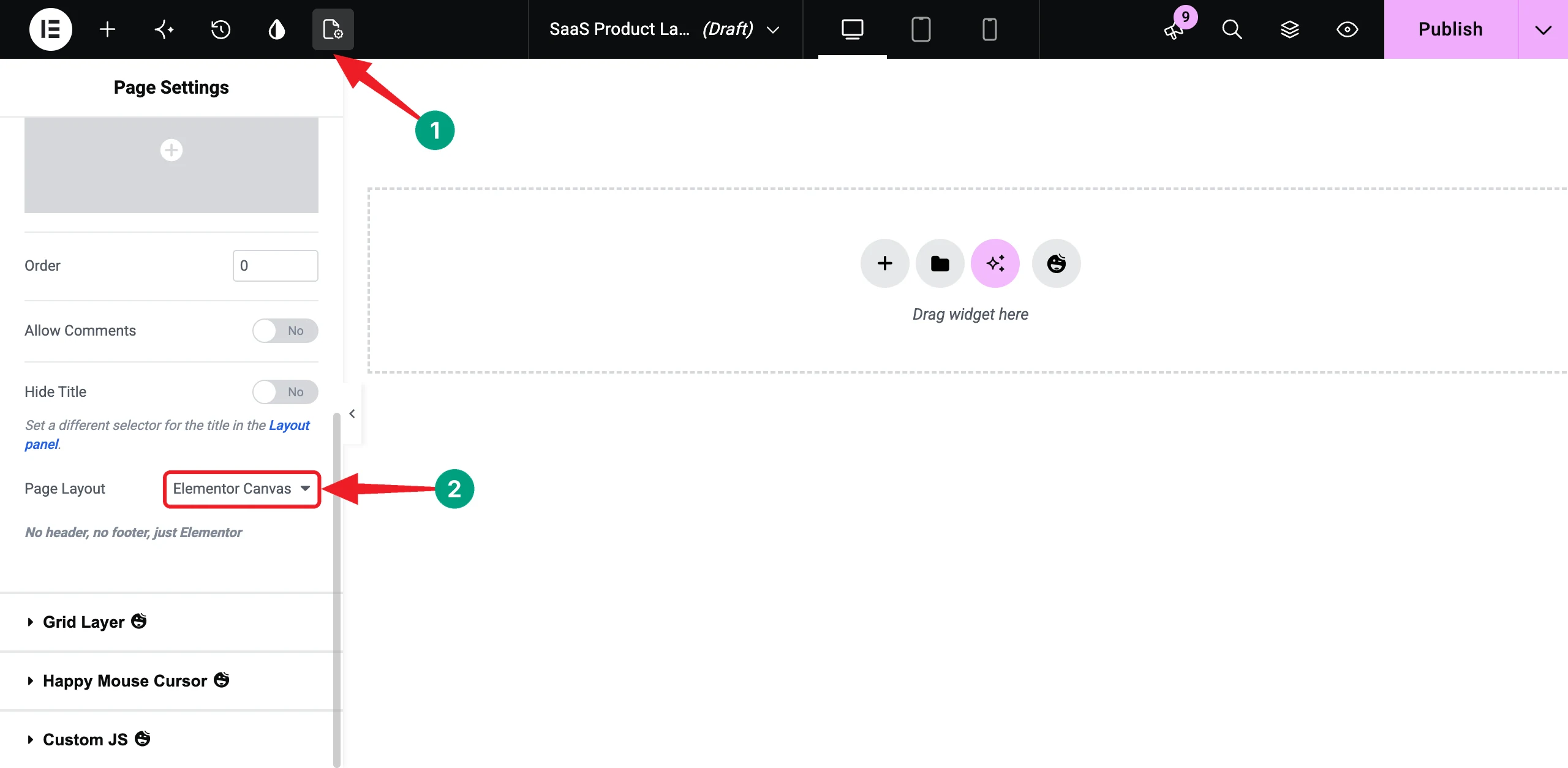 How to Build a Modern Animated Hero Section with Elementor GSAP 6 Set the Page Layout to Elementor Canvas