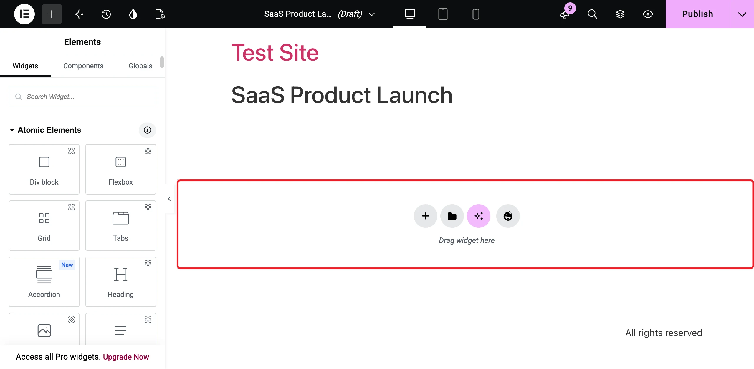 How to Build a Modern Animated Hero Section with Elementor GSAP 5 The Elementor editor is opened