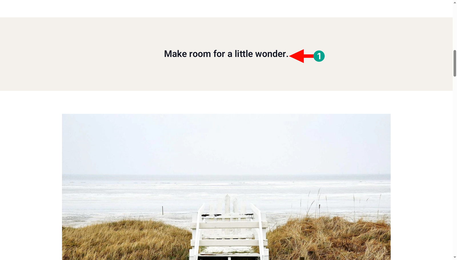 Scroll-linked heading reading Make room for a little wonder on the frontend