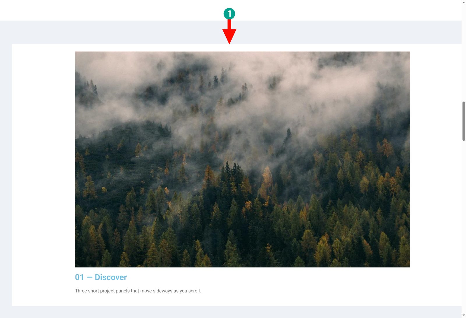 Three project cards moving horizontally as the page scrolls on the frontend